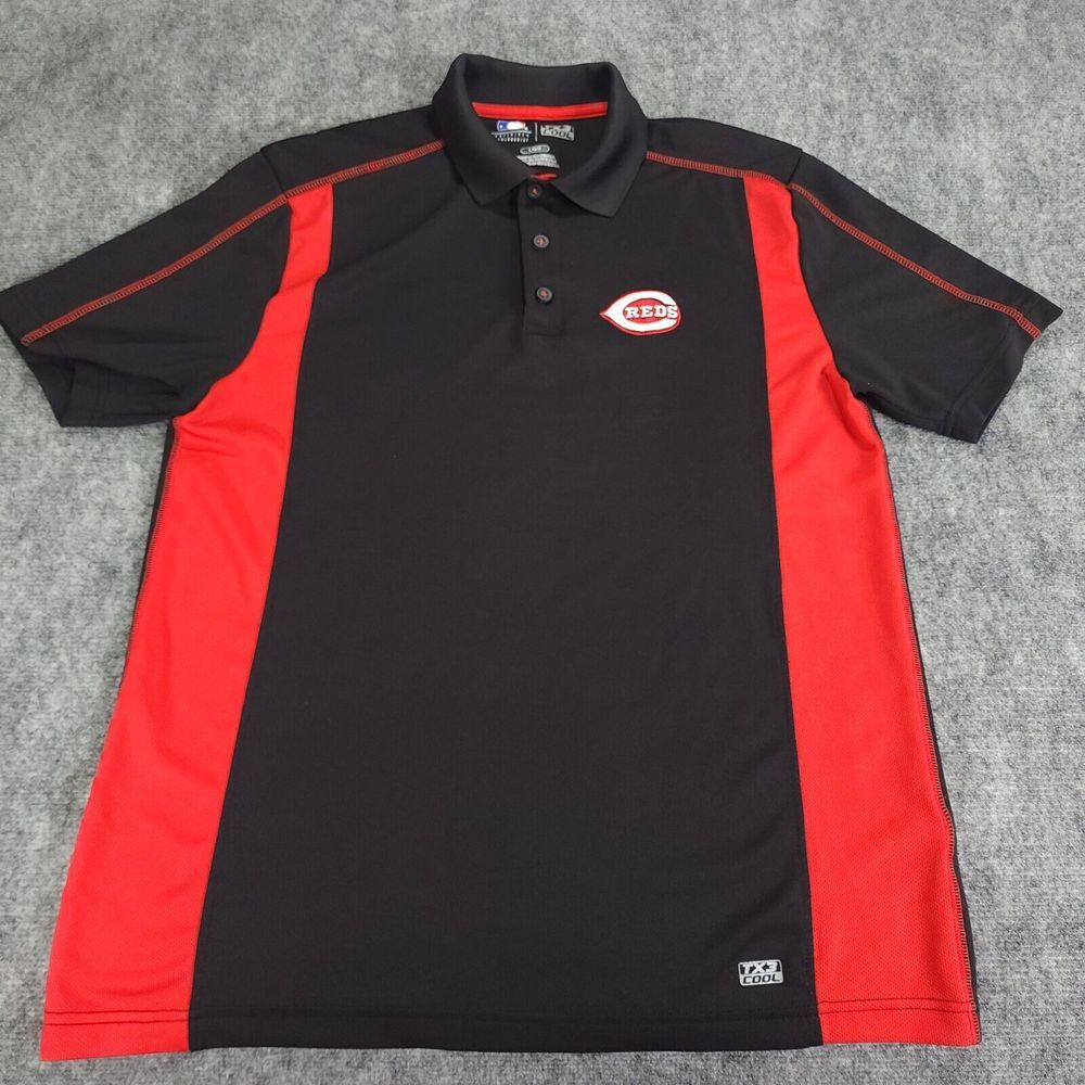 Cincinnati Reds Polo Medium Mens Mlb Genuine Merchandise Red Black TX3‎ Cool